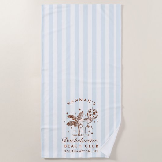 Bachelorette Blauw & Bruin Retro Moderne Strandlak Strandlaken (Voorkant)