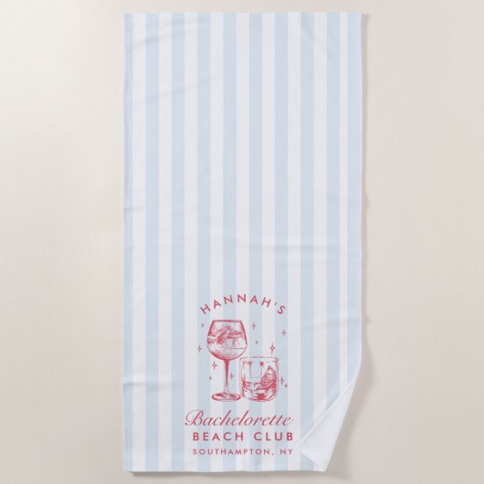 Bachelorette Blauw & Rood Retro Moderne Strandlake Strandlaken (Voorkant)