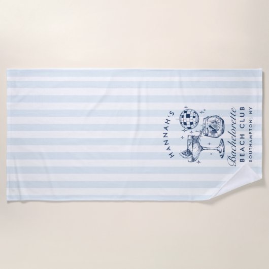 Bachelorette Blauwe & Grijze Retro Moderne Strandh Strandlaken (Voorkant)