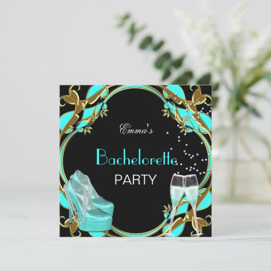 Bachelorette Blauwgroen Blauw Zwart Gold Kaart (Staand voorkant)