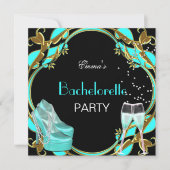 Bachelorette Blauwgroen Blauw Zwart Gold Kaart (Voorkant)