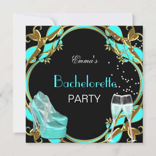 Bachelorette Blauwgroen Blauw Zwart Gold Kaart (Voorkant)