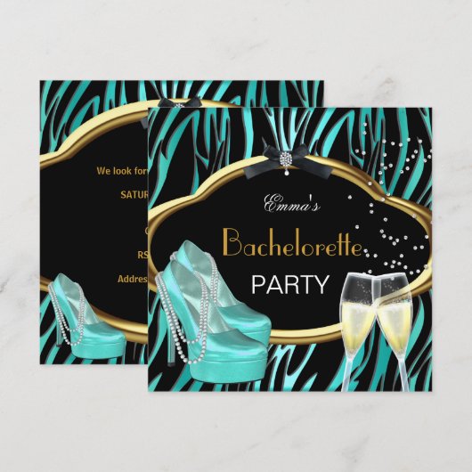 Bachelorette Blauwgroen Blauwe Zwarte Zebra Kaart (Voorkant / Achterkant)