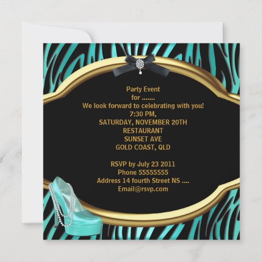 Bachelorette Blauwgroen Blauwe Zwarte Zebra Kaart (Achterkant)