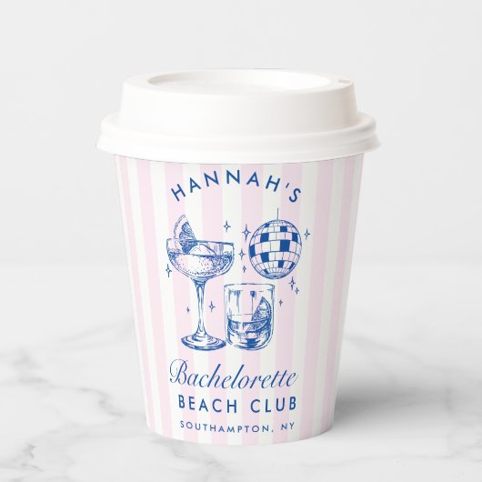Bachelorette Blue Disco Cocktail Blauw & Roze Papieren Bekers (Voorkant)