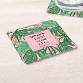 Bachelorette Bridal Partij Tropisch Palm Roze Kartonnen Onderzetters (Schuin)