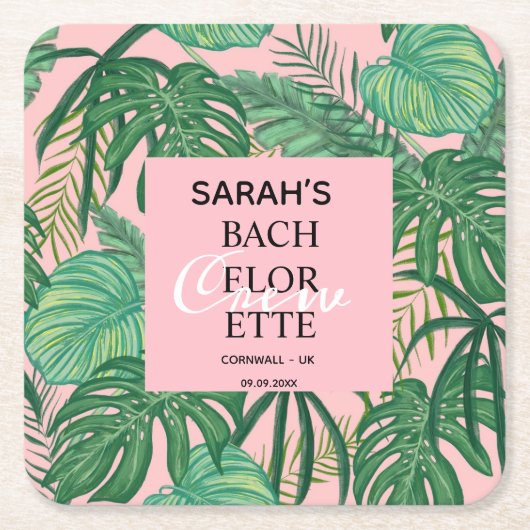 Bachelorette Bridal Partij Tropisch Palm Roze Kartonnen Onderzetters (Voorkant)