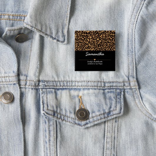 Bachelorette Bruid Boujee Trendy Luipaard Print Vierkante Button 5,1 Cm (In situ)