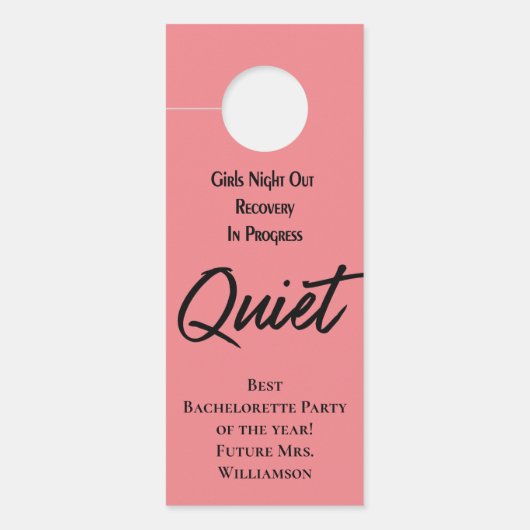 Bachelorette Bruid Party Rustig Teken Roze Zwart Deurhanger (Voorkant)