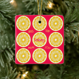 Bachelorette Citroen Schijf Hot Pink Geel Ornament