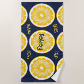 Bachelorette Citroen Schijf Marine Gele Strandhand Strandlaken (Voorkant)