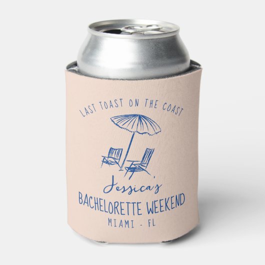 Bachelorette coozie aangepaste naam kust laatste t (Blikje Voorkant)