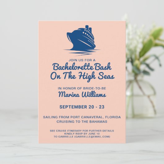 Bachelorette Cruiseschip Marine en Peach Routebesc Kaart (Staand voorkant)