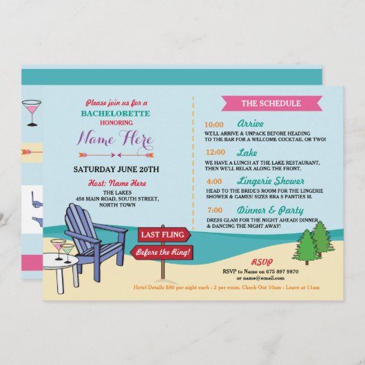 Bachelorette de rondweg van het Vrijgezellenfeest  Programmakaart (Voorkant / Achterkant)