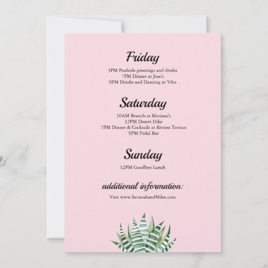 Bachelorette Desert Cactus Trip Invite + Itinerary Kaart (Achterkant)