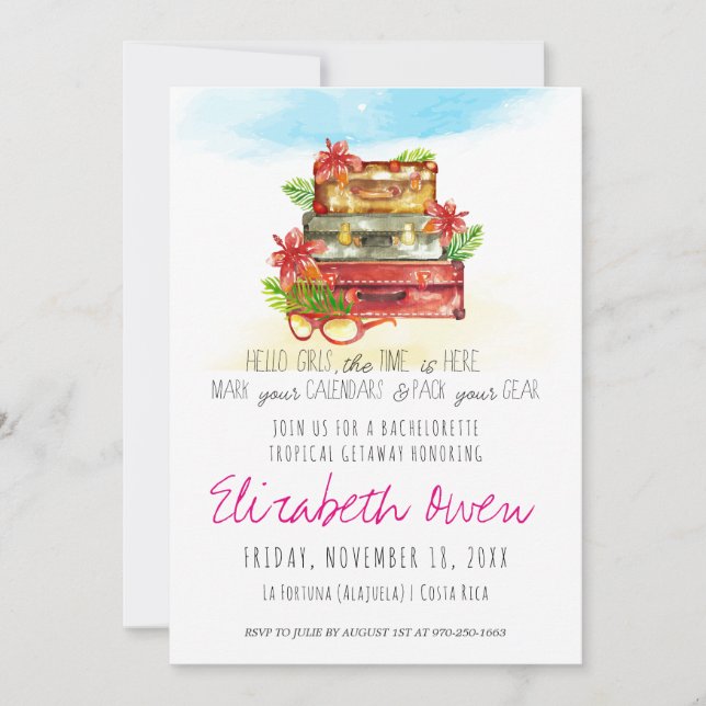 Bachelorette Destination Travel Party Invitation (Voorkant)