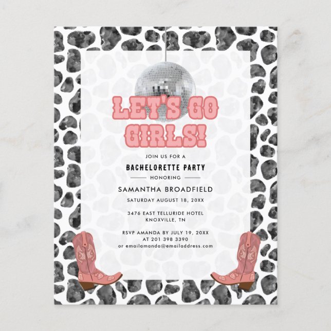 Bachelorette Disco Cowgirl Party uitnodiging (Voorkant)