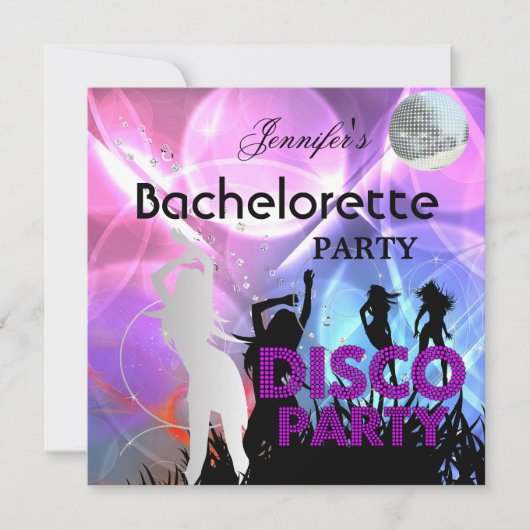Bachelorette Disco Feest Black Pink Kaart (Voorkant)