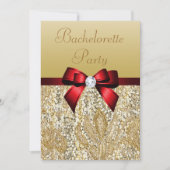 Bachelorette Faux Gold Sequins Royal Red Bow Kaart (Voorkant)