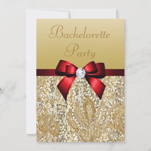 Bachelorette Faux Gold Sequins Royal Red Bow Kaart (Voorkant)