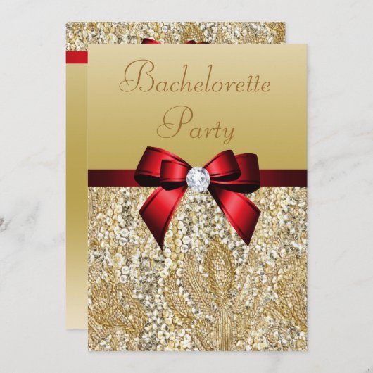 Bachelorette Faux Gold Sequins Royal Red Bow Kaart (Voorkant / Achterkant)