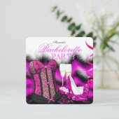 Bachelorette Feather Pink Corset Champagne Heels Kaart (Staand voorkant)