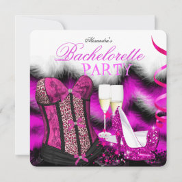 Bachelorette Feather Pink Corset Champagne Heels Kaart