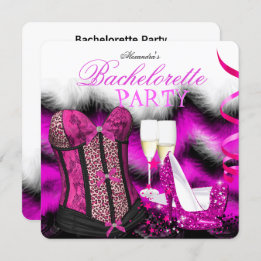 Bachelorette Feather Pink Corset Champagne Heels Kaart