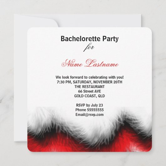 Bachelorette Feather Red Corset Champagne Heels Kaart (Achterkant)