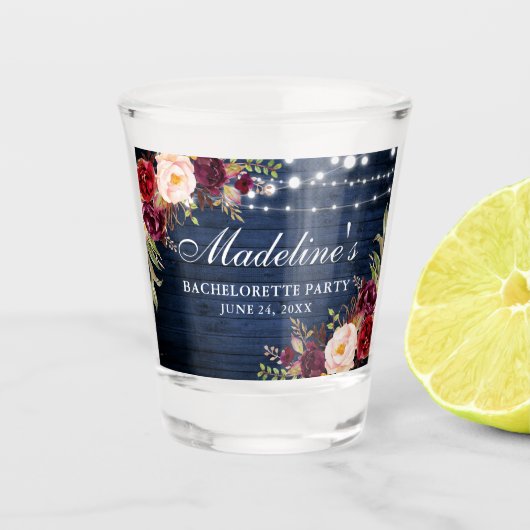 Bachelorette-feest Burgundy bloemendecoratie Blauw Shot Glas (Voorkant)