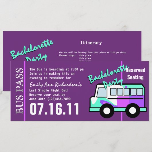 Bachelorette Feest Bus Pas Kaart (Voorkant / Achterkant)