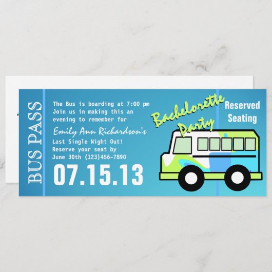 Bachelorette Feest Buspas Kaart (Voorkant / Achterkant)