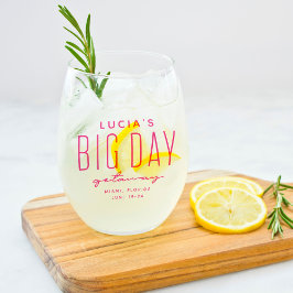 Bachelorette feest grote dag uitje leuk roze wijnglas zonder voet