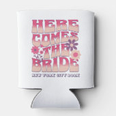 Bachelorette feest hier komt de bruid groovy blikjeskoeler (Achterkant)