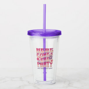 Bachelorette feest hier komt de partij groovy acryl drinkbeker