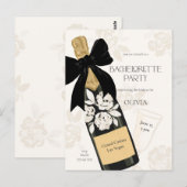 Bachelorette feest Mousserende Wijnfles Zwart Bow Briefkaart (Voorkant / Achterkant)