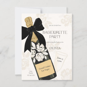 Bachelorette feest Mousserende Wijnfles Zwart Bow Briefkaart