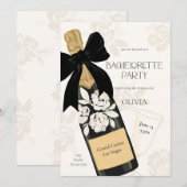 Bachelorette feest Mousserende Wijnfles Zwart Bow Kaart (Voorkant / Achterkant)