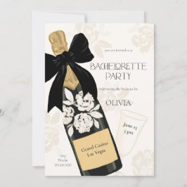 Bachelorette feest Mousserende Wijnfles Zwart Bow Kaart