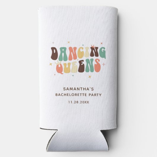 Bachelorette Feest Retro Disco Dansende Koninginne Seltzer Blikjeskoeler (Achterkant)