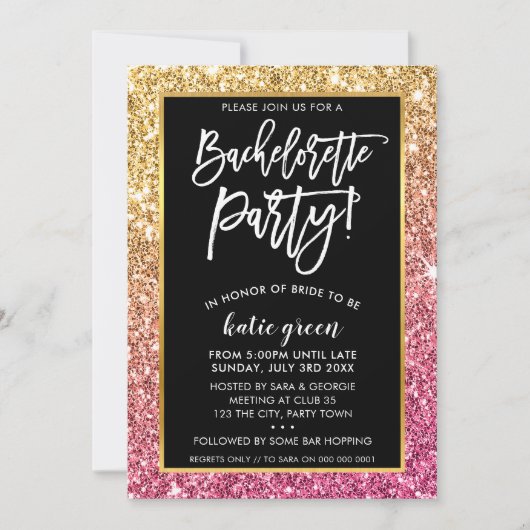 BACHELORETTE FEEST UITNODIGEN glam goud roze glitt Kaart (Voorkant)