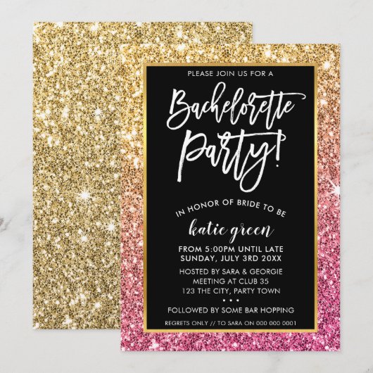 BACHELORETTE FEEST UITNODIGEN glam goud roze glitt Kaart (Voorkant / Achterkant)