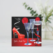 Bachelorette Feesten Rode Schoen Hi Heels Wijn Kaart (Staand voorkant)