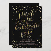 BACHELORETTE FEESTROUTE / ZWARTE uitnodiging (Voorkant / Achterkant)