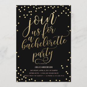 BACHELORETTE FEESTROUTE / ZWARTE uitnodiging