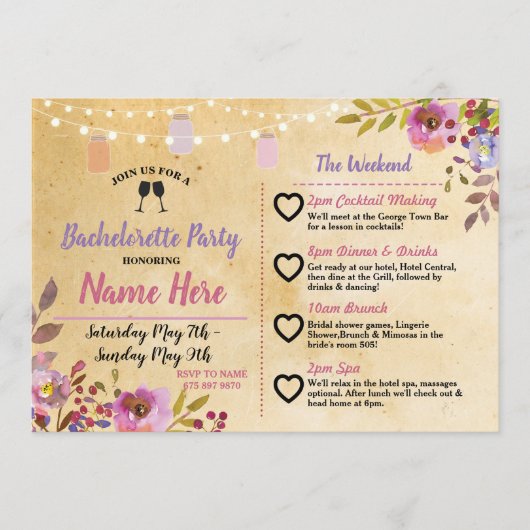 Bachelorette: Floral Jars Pink Wood Programmakaart (Voorkant)