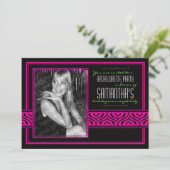 Bachelorette Foto-uitnodiging (zwart & roze) Kaart (Staand voorkant)