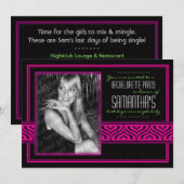 Bachelorette Foto-uitnodiging (zwart & roze) Kaart (Voorkant / Achterkant)