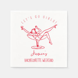 Bachelorette funky hand getrokken meisje in glas servet