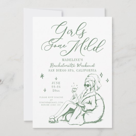 Bachelorette Girls Gone Mild Drawn Script Groen Kaart (Voorkant)